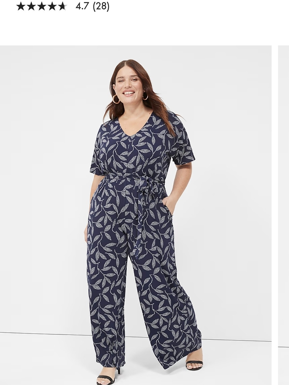 Women's Lane Bryant Navy/White Leaf Print Jumpsuit